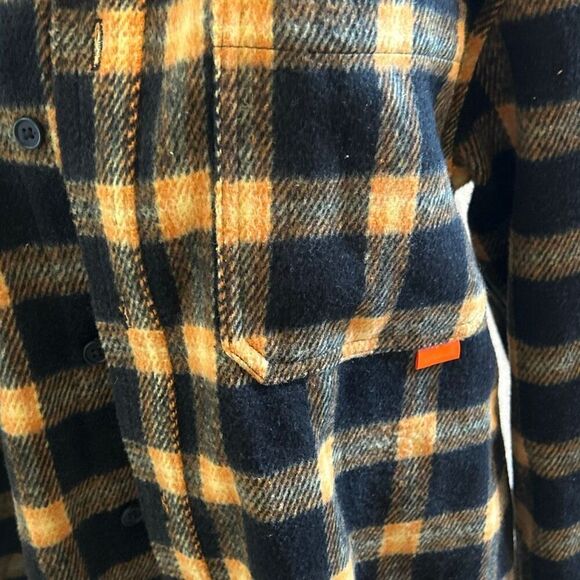 Urban Outfitters Men’s M Brushed Plaid Button-Down Overshirt Black Yellow Plaid - Picture 3 of 11